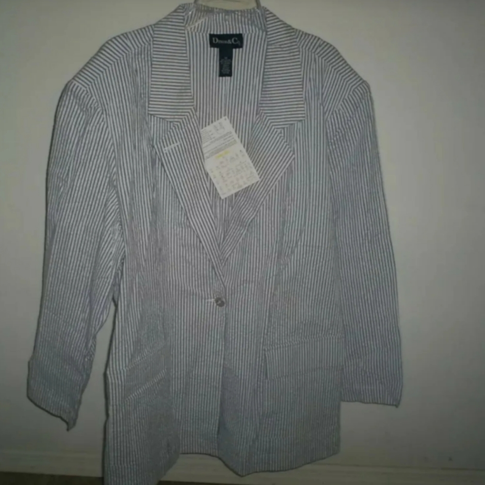 DENIM AND COMPANY WHITE/GRAY STRIPE JACKET~ PLUS SIZE 3X